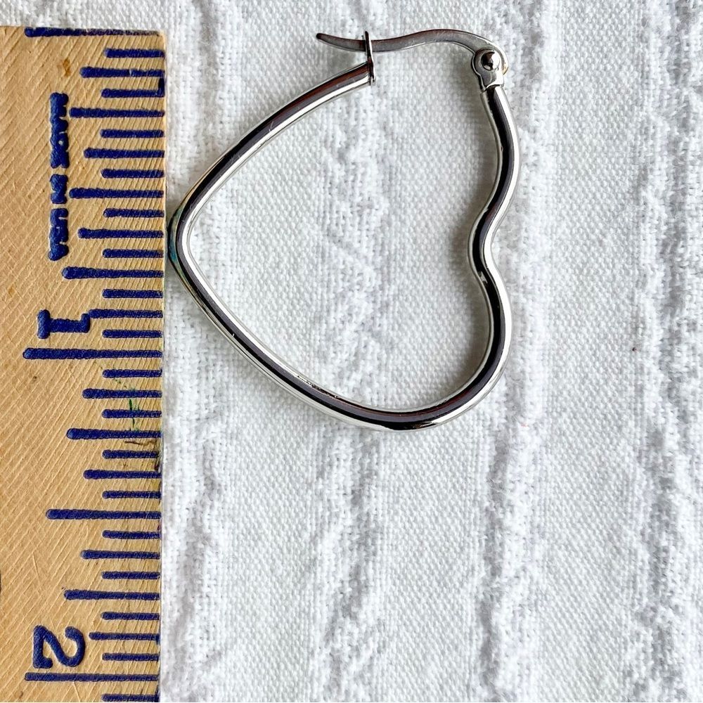 Jacmel Mauritius | Stainless Steel Heart & Hoop Mismatched Earrings 1 3/8" Long - Picture 6 of 6